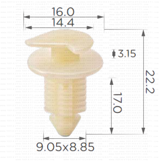 KD1872  Щипка крепеж подкалник панел врата Peugeot