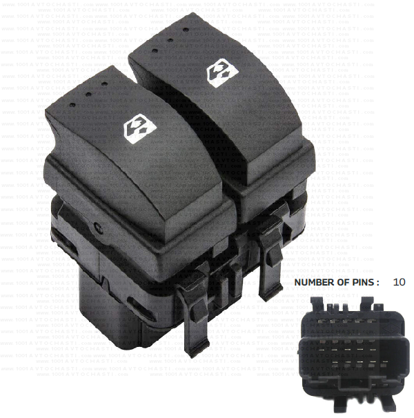 VAN-724 Бутон двоен ляв за електрически стъкла за автомобили Renault Clio 2